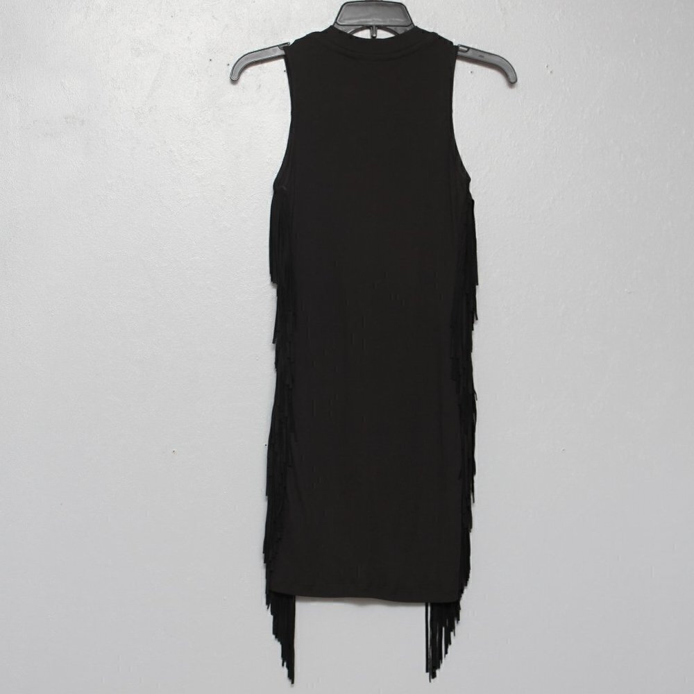 Topshop black ribbed fringe sleeveless dress - Picture 4 of 7